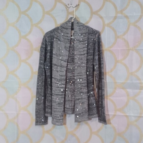 Laura Ashley Cardigan Size Medium Silver and Black Sequin Open Front NWT $102RTL - Picture 2 of 9